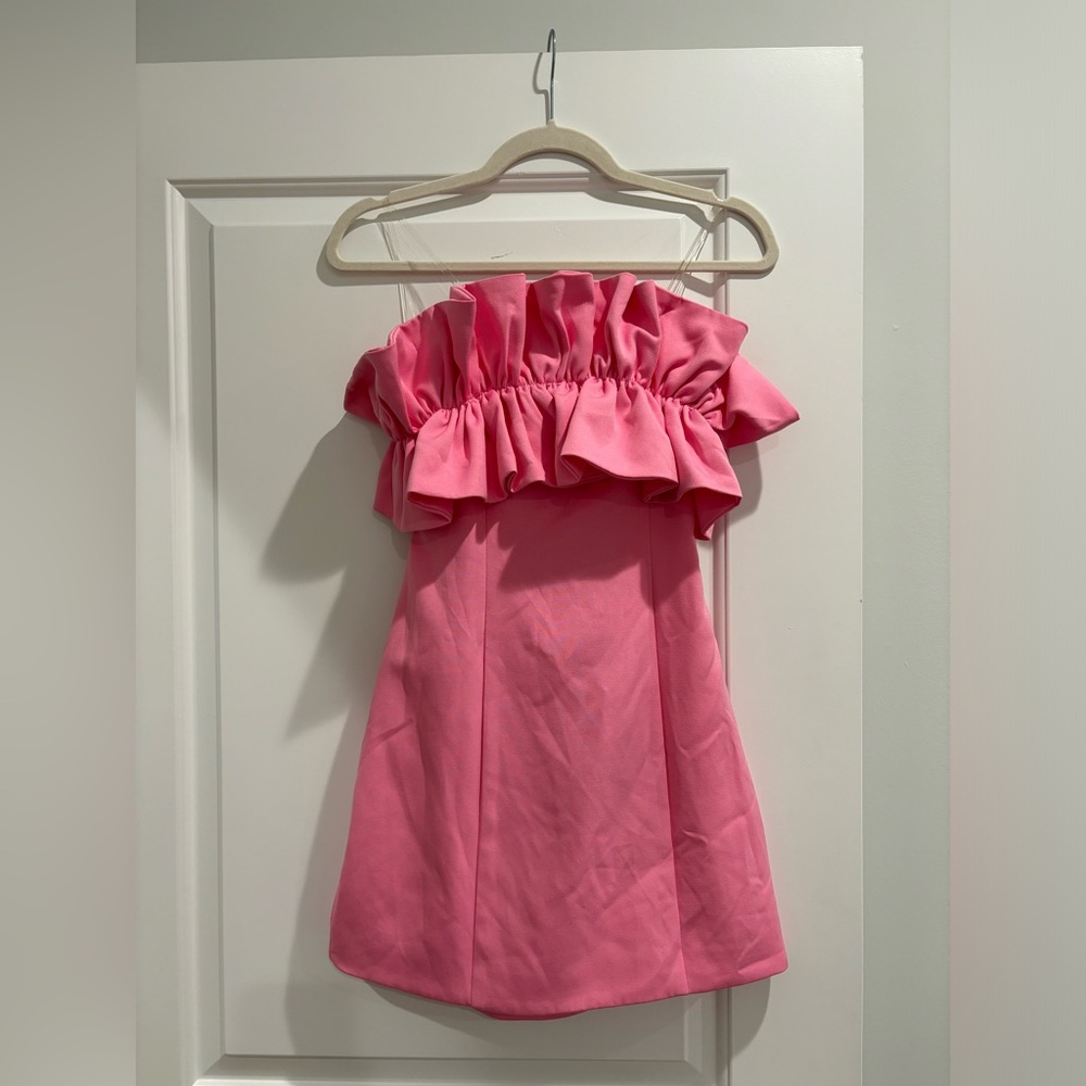 Cassandra Strapless Ruffle Bodycon Pink Mini Dress